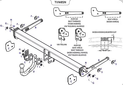 Towtrust Swan Neck Automotive Towbar For Volkswagen Tiguan SUV 2016-Onwards • $225.78