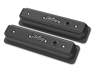Black Finned  Holley  Script Valve Covers For Small Block Chevy 350 Vortec TBI • $234.95