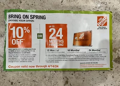 HOME DEPOT 10% Off Coupon $200 Value Valid Till 04/14/2024 • $21.50