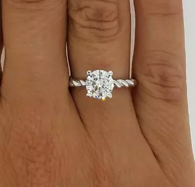 3 Ct Twist Rope Round Cut Diamond Solitaire Engagement Ring VS1 H White Gold 18k • $8395