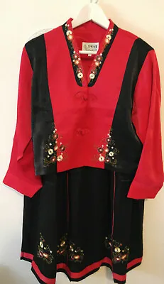 Korean Women  Hanbok Outfit 2 Piece Long Sleeve Red Black Size 77  (US 8) • $53.06