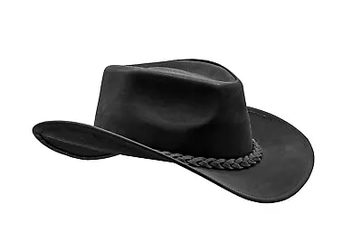 Men And Women Black Genuine Leather Cowboy Western Hat • $34.99