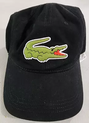 LACOSTE Hat Cap Black Big Croc Logo Adjustable Strapback One Size • $22.75