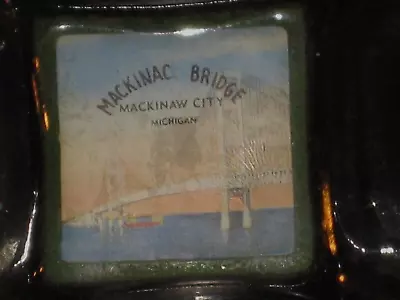 Vintage-MACKINAC BRIDGE (Mighty Mac) Souvenir Square Clear Glass ASHTRAY • $8.99