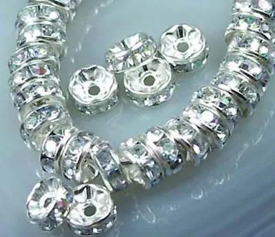 20 Silver Plated Rhinestone Spacer Brass Rondelle Beads 8mm • $3.99