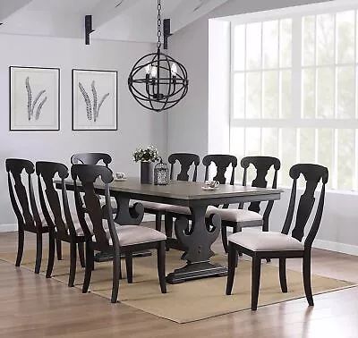 Kings Brand Furniture - Kearny 9 Piece Dining Set Table & 8 Chairs Black/Brown • $1285.99