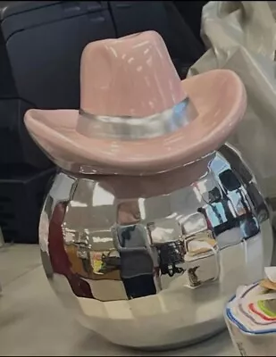 Cowgirl Disco Ball  COOKIE JAR  PINK Western Cowboy Hat On Disco Ball HTF NEW! • $71