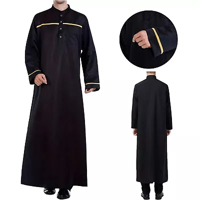 Men Robe Arab Muslim Tunic Cardigans Stand Collar Thobe Prayer Shirt Banquets • $23.24