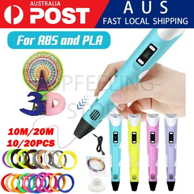 $14.49 • Buy LCD Screen 3 Free Filaments Doodle Drawing Kid Gift 3D Printing Pen Set Printer