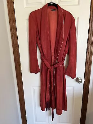 Vintage Gimbel Brothers Silky Red Striped Smoking Jacket Lounge Robe RARE • $9.99