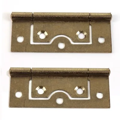 2x Brass Plated FLUSH HINGES Wardrobe Cupboard Cabinet Dresser Louvre Doors 63mm • £3.89