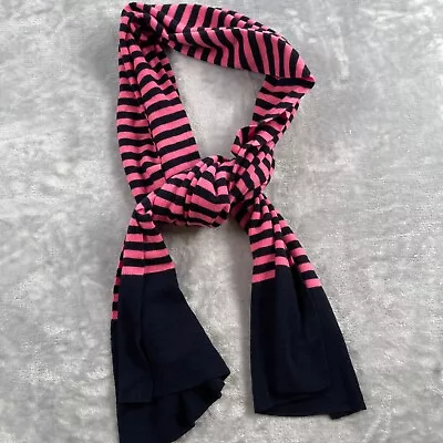 J Crew Scarf Pink Navy Striped 100% Merino Wool Knit 72 X 16.5 Style 23477 • $19.99