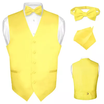 Men's Dress Vest BOWTie Hanky Solid Color Waistcoat Bow Tie Set Suit Or Tuxedo • $24.95