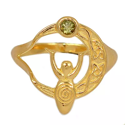 18K Gold Vermeil Natural Faceted Moldavite 925 Silver Ring Jewelry S.8 CR39061 • $18.99