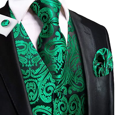 Formal Casual Vest Tie Set Mens Silk Waistcoat Tuxedo Gilet Hankie Cufflinks • $36.35