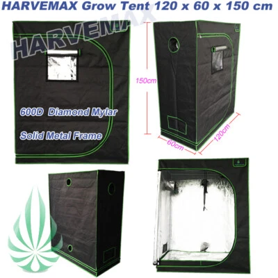 $130 • Buy HARVEMAX HQ Mylar Solid Metal Corner Hydroponics Grow Tent 120x60x150CM Room