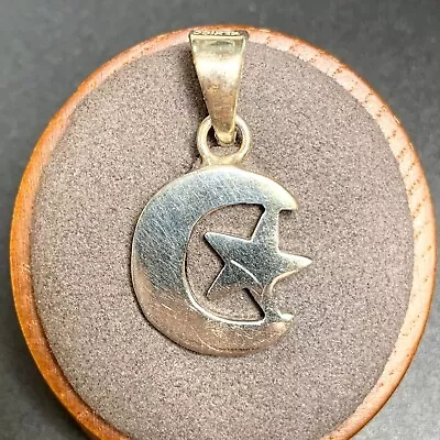 Vintage Solid Sterling Silver 925 Crescent Moon & Star Pendant 1.25'' Length • $28