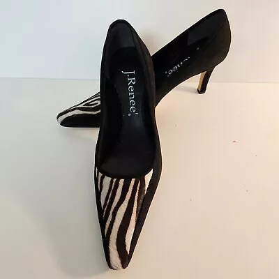 J. Renee Size 7.5 Dakar Suede Zebra Animal Print Pony Hair Stiletto Heel Pumps • $19.95