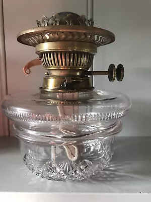 HINK’S No 2 Duplex Oil Lamp Burner On Cut Crystal Base With Shade Ring • £100