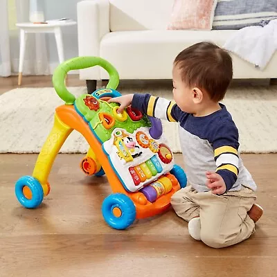 VTech Baby Push Walker Sit-to-Stand Toddler Interactive Learning Toy Orange • $39.19