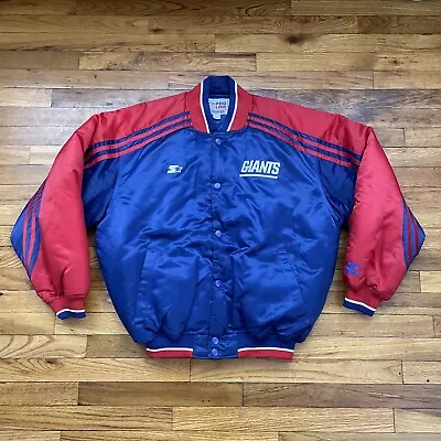 90’s Vintage Starter NFL New York Giants Satin Bomber Puffer Jacket Size L Used • $80