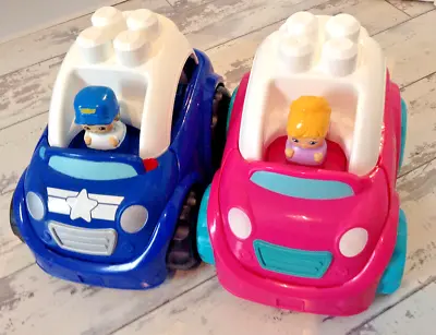 Mega Bloks First Builders Lil Vehicles X 2 Pink And Blue Cars With Figures • £5