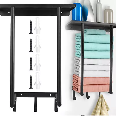 2 Tier Wall Mounted Towel Rack Storage Rack Bath Holder W/ 3 Hooks For Bathroom • $24.70