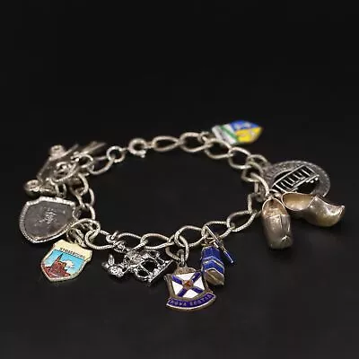 VTG Sterling Silver - Assorted Travel Clog Shoes Donkey 7  Charm Bracelet - 22g • $2.99