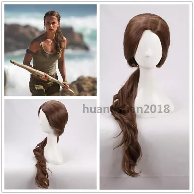 For Cosplay Lara Croft Wig 70cm Long Brown Ponytail Halloween Costume Hair • £22.79