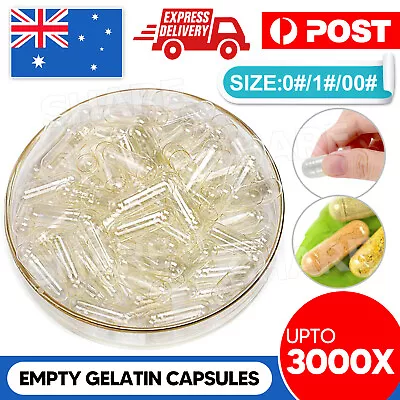 Empty Hard Gelatin Capsule Size 1/0/00 # Clear Kosher Gel Medicine Pill VitaminB • $5.95