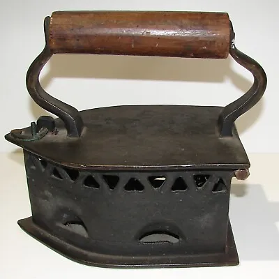 Vintage Iron Brass Charcoal Coal Press Box Clothes Wood Handle Barn House Decor • $85