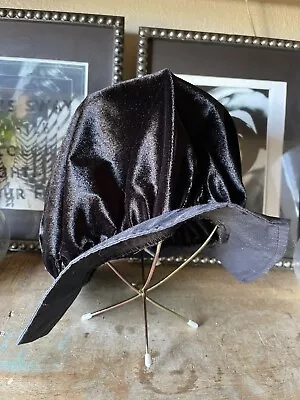 Vintage Black Costume Bonnet Pilgrim Hat Prairie Slouchy Beanie Festival Velvet  • $11.75