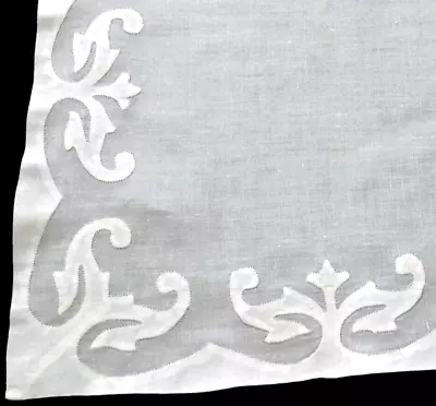 Madeira Embroidery Linen Tablecloth 32x32  Appliqué Leafy Scroll Border VINTAGE • $32