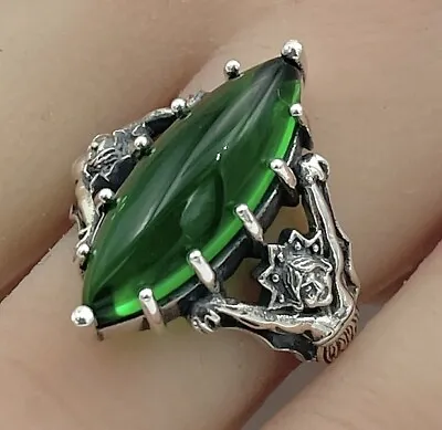 Mermaid Goddess Ring 925 Sterling Silver Sim Emerald Antique Style         #1339 • $40