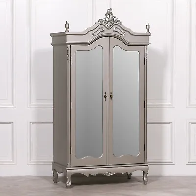 French Antique Silver Double Full Mirrored Armoire • £859