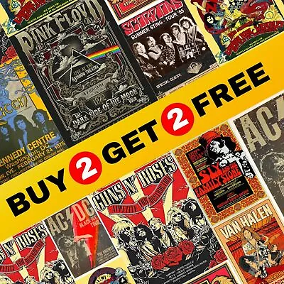 BUY 2 GET 2 FREE - Retro Rock Band Posters - 70's 80's 90's Music Room Decor • £4.95