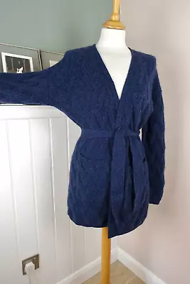 N.PEAL Blue & Purple Lattice 100% Cashmere Wrap Cardigan Size S • $192.75