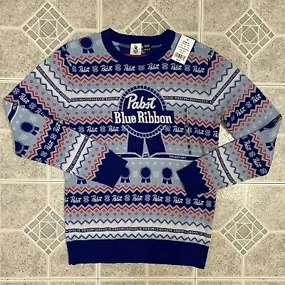 Pabst Blue Ribbon Ugly Christmas Sweater Men’s M Beer Milwaukee Blue Red PBR NWT • $23.35