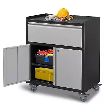 Metal Storage Cabinet With Drawer& 2 Doors Mobile Tool Chests Garage Cabinets • $139.99