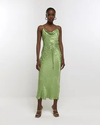 £22.50 • Buy River Island Womens Green Slip Jacquard Dress Size 10