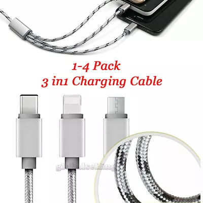 Multi USB Charger Cable 3FT Nylon Braided Universal 3 In 1 Charging Cord Adapter • $7.99