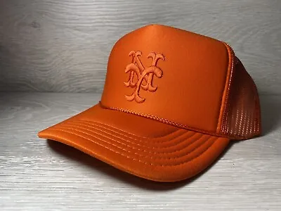 New York Mets Orange Hat 5 Panel High Crown Trucker Snapback Vintage Ny • $24.95
