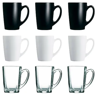 6x Luminarc New Morning 320ml Coffee Mug Glass Cappuccino Tea White Clear Black • £13.49