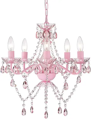 $149.98 • Buy New Chandelier Pink Crystals 5Light Hanging Ceiling Lamp Fixtures For Girls Room