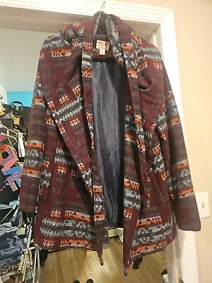 Mossimo Womens  Blue Red Tribal Hooded Wrap Long Sleeve Winter Jacket XL • $19.99