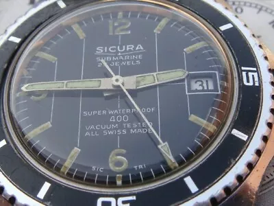 Sicura Submarine Tritium Mans Mens Vintage Divers Diving Watch 1960s Rare Model • $292.19