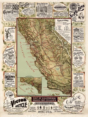 $12.95 • Buy Map Of California Roads For Cyclers 1896 Bicycle Print - 18x24