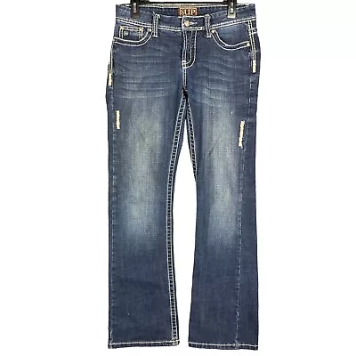 Cowgirl Up Women’s 29x32 Jeans Blue Denim Thick Stitch Pockets Mid Rise CGJ30605 • $22.88