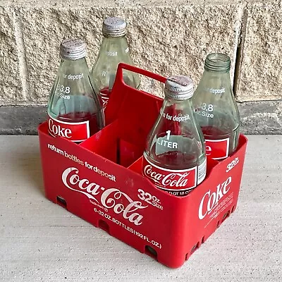 Vintage Coca Cola 32 Oz Plastic 6-Pack Carrier W/ 4 1 Liter/33.8 Oz Bottles • $23.97
