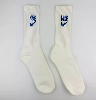 Vintage Nike Blue Logo Socks 80s 90s Swoosh Spell Out Crew Men VTG Sz 10-13 • $34.99